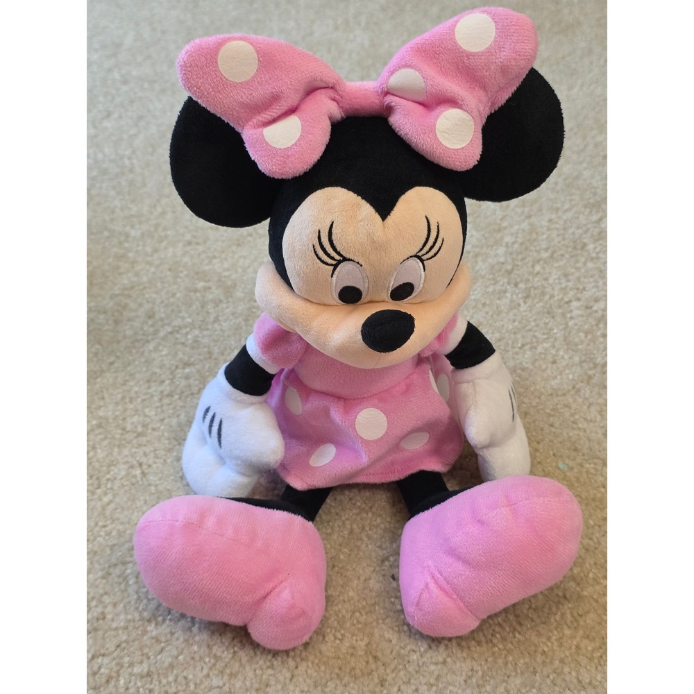 Disney Minnie Mouse Plush Pink Polka Dot Dress Stuffed Animal Just Play 15 inch